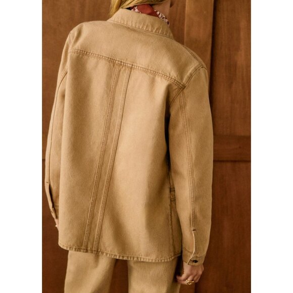 NWT Sezane Will in Latte Oversized Button Down Denim Chore Jacket XS - Picture 2 of 10